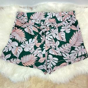 Brave Soul | Tropical belted Dress shorts Lg with side pockets,white,green,pink